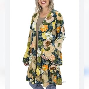 Easel sz small velour velvet feel bell sleeve jacket shrug Fall colors floral